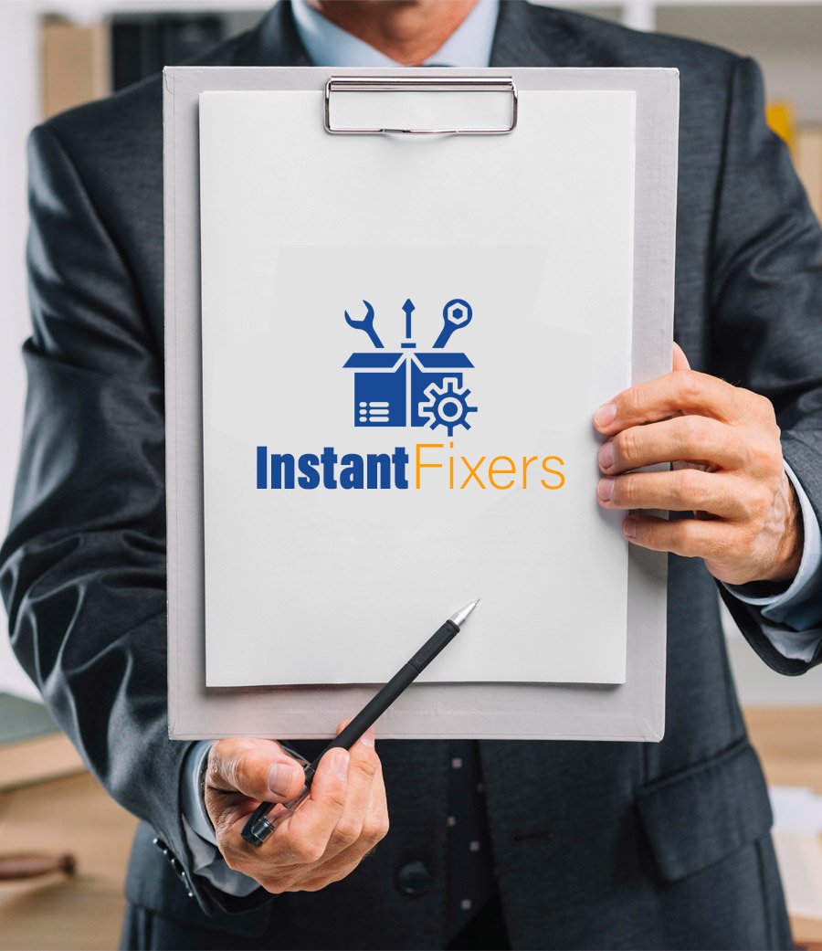 business man holding clipboard with why choose us question